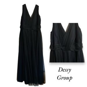 DESSY COLLECTION 24L Womens Dark Navy Maxi Tulle Bridesmaid Mother Wedding Prom